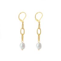 Titanium Steel  Earring with Freshwater Pearl Vacuum Ion Plating for woman golden Sold By Pair