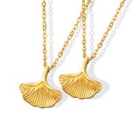 Titanium Steel Necklace, with 5cm extender chain, Ginkgo Leaf, Vacuum Ion Plating, for woman, more colors for choice, 13mm, Length:Approx 40 cm, Sold By PC