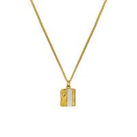 Titanstahl Halskette, mit Weiße Muschel, mit Verlängerungskettchen von 5cm, Quadrat, für Frau, goldfarben, 9x11mm, Länge:ca. 40 cm, verkauft von PC
