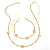Mosiądz bransoletki, ze Tworzywa ABS perła, ze 2 przedłużeniami łańcuszka, Kwiat, Platerowane w kolorze złota, różne style do wyboru & dla kobiety, złoty, bez zawartości niklu, ołowiu i kadmu, długość 7.5 cal, sprzedane przez PC