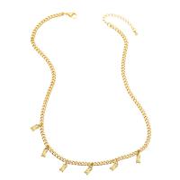 Messing Halskette, mit kubischer Zirkonia, mit Verlängerungskettchen von 2, Quadrat, goldfarben plattiert, für Frau, keine, frei von Nickel, Blei & Kadmium, 9x4mm, Länge:16.1 ZollInch, verkauft von PC
