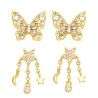 Cubic Zirconia Micro Pave Brass Earring, gold color plated, different styles for choice & micro pave cubic zirconia & for woman, golden, nickel, lead & cadmium free, Sold By Pair