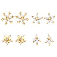 Cubic Zirconia Micro Pave Brass Earring, gold color plated, different styles for choice & micro pave cubic zirconia & for woman, golden, nickel, lead & cadmium free, 10x10mm, Sold By Pair