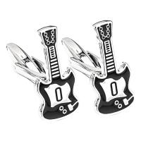 Brass Cufflinks, Guitar, silver color plated, for man & enamel, black, nickel, lead & cadmium free, 26.50x12mm, Sold By Pair