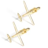 Brass Cufflinks Airplane gold color plated for man golden nickel lead & cadmium free Sold By Pair