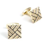 Brass Cufflinks,  Square, gold color plated, Unisex & enamel & with rhinestone, golden, nickel, lead & cadmium free, 18x18mm, Sold By Pair