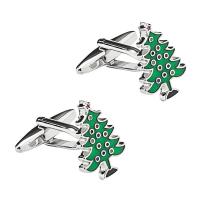 Brass Cufflinks, Christmas Tree, silver color plated, for man & enamel, green, nickel, lead & cadmium free, 19.50x13.50mm, Sold By Pair