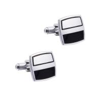Brass Cufflinks, Square, silver color plated, for man & enamel, silver color, nickel, lead & cadmium free, 17x17mm, Sold By Pair