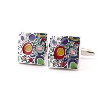 Brass Cufflinks,  Square, plated, for man & enamel, silver color, nickel, lead & cadmium free, 16x16mm, Sold By Pair