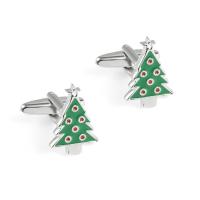 Brass Cufflinks, Christmas Tree, plated, Christmas Design & for man & enamel, green, nickel, lead & cadmium free, 20x14mm, Sold By Pair