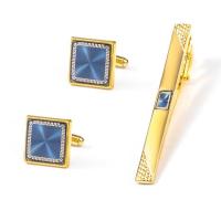 Brass Tie Clip Cufflink Set gold color plated for man & enamel golden nickel lead & cadmium free  Sold By Set