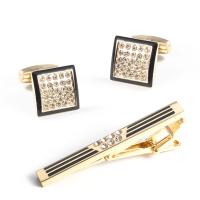 Brass Tie Clip Cufflink Set, with Tibetan Style, gold color plated, different styles for choice & for man & enamel & with rhinestone, golden, nickel, lead & cadmium free, Sold By Set