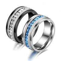 Couple Finger Rings 316L Stainless Steel Vacuum Ion Plating Unisex & with rhinestone 8mm Sold By PC