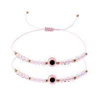 Evil Eye Jewelry Bracelet, Polyester Cord, with Crystal & Resin, Round, gold color plated, Adjustable & fashion jewelry & Unisex, more colors for choice, 6mm, Length:4-11 Inch, Sold By PC