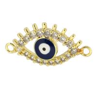 Evil Eye Connector Brass Horse Eye gold color plated DIY & micro pave cubic zirconia & enamel & 1/1 loop golden nickel lead & cadmium free Approx 1.5mm Sold By PC