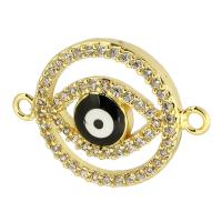 Evil Eye Connector, Brass, Flat Round, gold color plated, DIY & micro pave cubic zirconia & enamel & 1/1 loop, golden, nickel, lead & cadmium free, 22x16x4mm, Hole:Approx 1mm, Sold By PC
