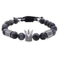 Hematite Woven Ball Bracelets Non Magnetic Hematite with Brass Crown plated Adjustable & fashion jewelry & micro pave cubic zirconia Length 16-22 cm Sold By PC