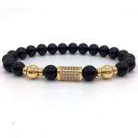 Black Agate Bracelets with Brass plated fashion jewelry & Unisex & micro pave cubic zirconia Length 19-22 cm Sold By PC