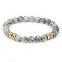 Gemstone Bracelets, Picture Jasper, with Brass, plated, fashion jewelry & Unisex & micro pave cubic zirconia, more colors for choice, Length:17-21 cm, Sold By PC