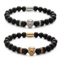 Gemstone Bracelets, Black Agate, with Titanium Steel & Picture Jasper, Lion, plated, fashion jewelry & different materials for choice & Unisex, more colors for choice, Length:20 cm, Sold By PC
