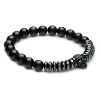 Gemstone Bracelets, Black Agate, with Black Magnetic Stone & Titanium Steel, Skull, plumbum black color plated, fashion jewelry & for man, black, Length:18-20 cm, Sold By PC