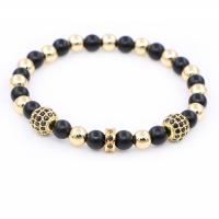 Gemstone Bracelets Abrazine Stone with Brass Round plated fashion jewelry & Unisex & micro pave cubic zirconia Approx 1mm Length 18-21 cm Sold By PC