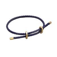 Leather Cord Bracelet with 316L Stainless Steel gold color plated Adjustable & fashion jewelry & Unisex Length 14-23 cm Sold By PC