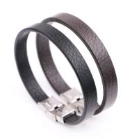 Leather Cord Bracelet, with Titanium Steel, polished, fashion jewelry & Unisex, more colors for choice, Length:20 cm, Sold By PC