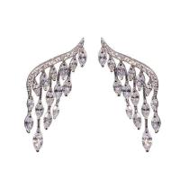 Rhinestone Earring, Tibetan Style, Wing Shape, silver color plated, fashion jewelry & for woman & with rhinestone, silver color, nickel, lead & cadmium free, 38x20mm, Sold By Pair