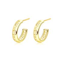 Cubic Zirconia Micro Pave Sterling Silver Earring, 925 Sterling Silver, gold color plated, micro pave cubic zirconia & for woman, gold, 16.50mm, Sold By PC