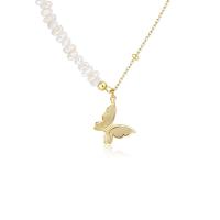 Серебряное ожерелье, 925 пробы, с Shell Pearl, бабочка, плакирован золотом, ювелирные изделия моды & Женский, золотой, 420mm, продается PC