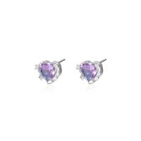 925 Sterling Silver Stud Earrings, with Tourmaline, Heart, silver color plated, fashion jewelry & for woman, 4.20mm, Sold By PC