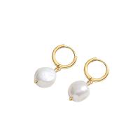 Huggie Hoop Drop Earring, 925 Sterling Silver, with Shell Pearl, plated, fashion jewelry & for woman, more colors for choice, 21.50mm, Sold By PC