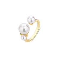 925 Sterling Silver Finger Rings, with Shell Pearl, gold color plated, Adjustable & for woman, 19mm, Sold By PC