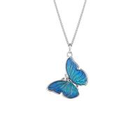 925 Sterling Silver Necklaces Butterfly platinum plated for woman & epoxy gel blue Length Approx 17.7 Inch Sold By PC