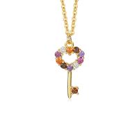 Cubic Zircon Micro Pave 925 Sterling Silver Necklace, gold color plated, different styles for choice & micro pave cubic zirconia & for woman, multi-colored, 17.50x12mm, Sold By PC
