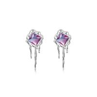 925 Sterling Silver Stud Earrings, with Tourmaline, irregular, platinum plated, fashion jewelry & for woman, gradient color, 14x32mm, Sold By PC