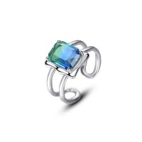 925 Sterling Silver Finger Rings, with Tourmaline, platinum plated, Adjustable & for woman, gradient color, Sold By PC