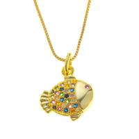 Cubic Zircon Micro Pave Brass Necklace, Fish, gold color plated, different styles for choice & micro pave cubic zirconia & for woman, gold, 10x9mm, Length:Approx 17.7 Inch, Sold By PC