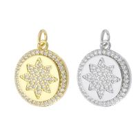 Brass Jewelry Pendants Flat Round plated micro pave cubic zirconia Approx 3mm Sold By PC
