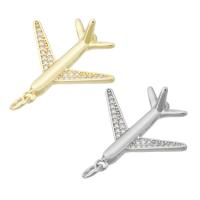 Cubic Zirconia Micro Pave Brass Pendant, Airplane, plated, micro pave cubic zirconia, more colors for choice, 22x26x3mm, Hole:Approx 3mm, Sold By PC