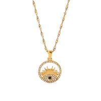 Evil Eye Jewelry Necklace 304 Stainless Steel with 5cm extender chain Round 18K gold plated fashion jewelry & evil eye pattern & micro pave cubic zirconia & for woman golden 30mm Length 40 cm Sold By PC