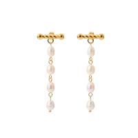 Freshwater Pearl Earrings 304 Stainless Steel with Freshwater Pearl 18K gold plated fashion jewelry & for woman golden Sold By Pair