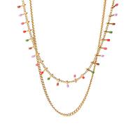 Stainless Steel Jewelry Necklace 304 Stainless Steel with 5cm extender chain 18K gold plated Double Layer & fashion jewelry & for woman & enamel multi-colored Sold Per 41 cm Strand