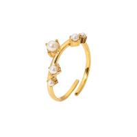Stainless Steel Finger Ring 304 Stainless Steel with ABS Plastic Pearl 18K gold plated Adjustable & fashion jewelry & for woman golden 5mm Sold By PC