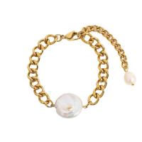Freshwater Cultured Pearl Bracelet, 304 Stainless Steel, with Freshwater Pearl, with 5cm extender chain, 18K gold plated, fashion jewelry & for woman, golden, 18.20mm, Length:16.5 cm, Sold By PC