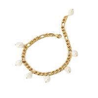 Stainless Steel Anklet 304 Stainless Steel with Freshwater Pearl 18K gold plated fashion jewelry & for woman golden 7mm Sold Per 27.5 cm Strand