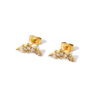 Stainless Steel Stud Earrings, 304 Stainless Steel, 18K gold plated, fashion jewelry & micro pave cubic zirconia & for woman, golden, 6x14mm, Sold By Pair