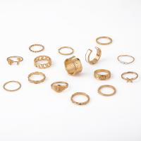 Juego de anillos de aleación de zinc, con Perlas de plástico ABS, chapado en color dorado, 15 piezas & Joyería & para mujer & esmalte, dorado, Vendido por Set