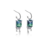 925 Sterling Silver Drop &  Dangle Earrings, with Tourmaline, platinum plated, fashion jewelry & for woman, gradient color, 20x8.10mm, Sold By PC